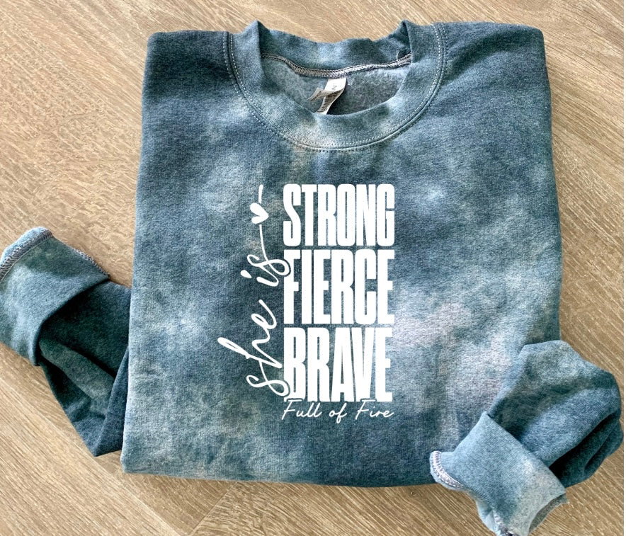 She Is Strong Fierce Brave Full of Fire Crewneck