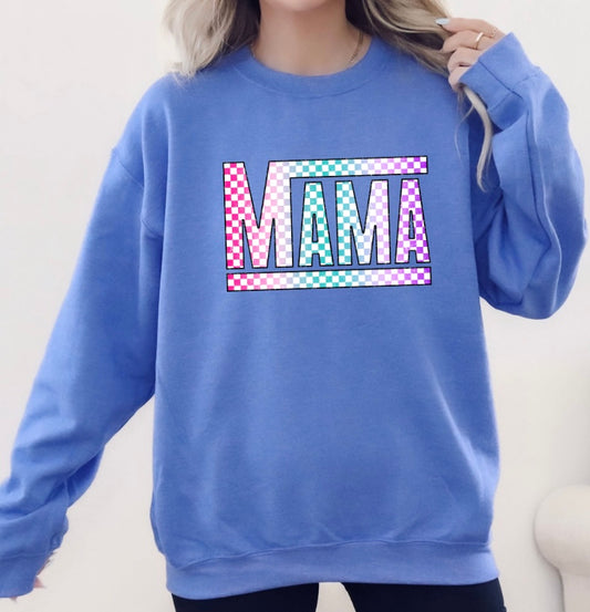 Multi Color Retro Checkered MAMA Crewneck