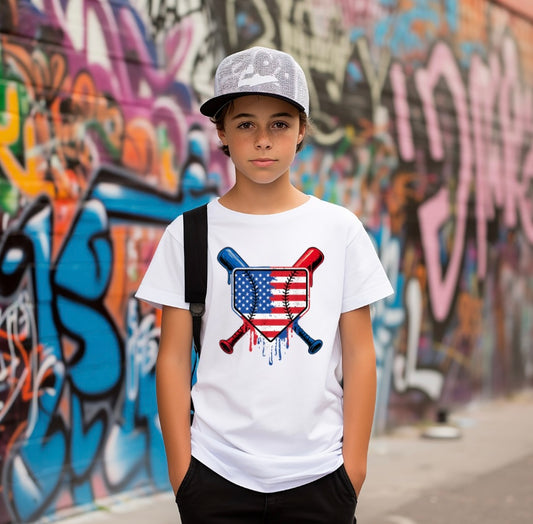 American Flag Bats Drip Tee