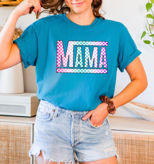 Multi Color Retro Checkered MAMA Tee