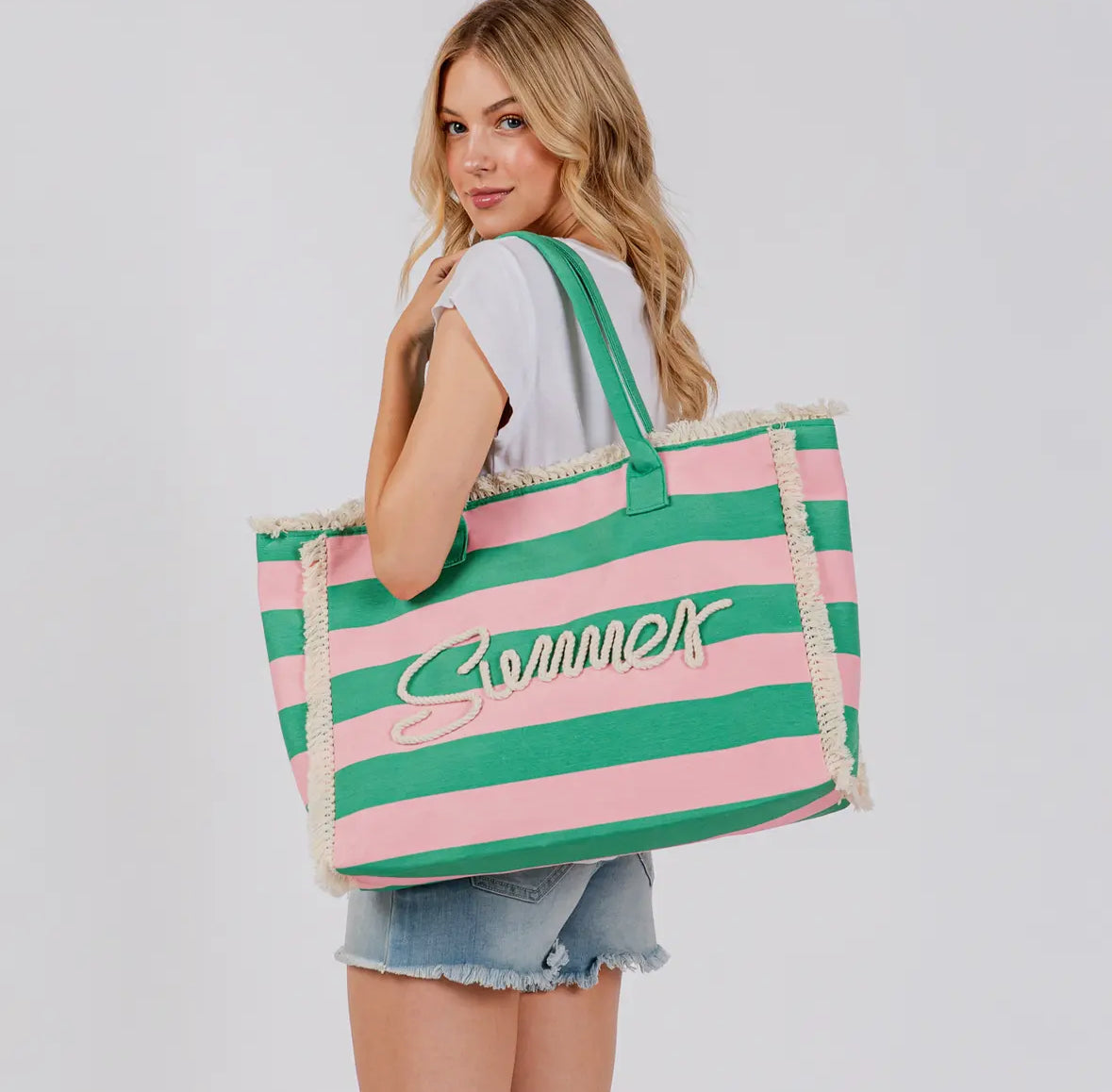 Summer Embroidered Fringe Canvas Tote Bag