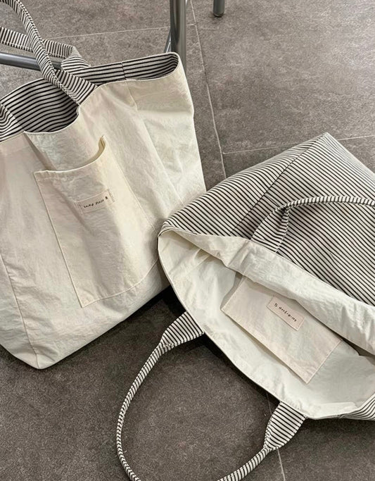 Stylish Reversible Striped Canvas Tote Bag
