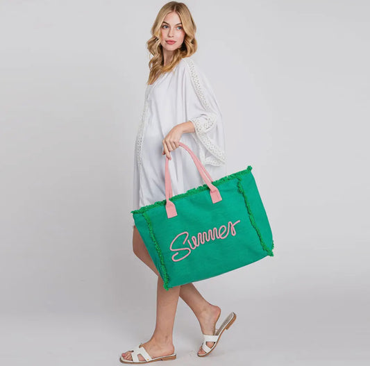 Summer Embroidered Fringe Canvas Tote Bag